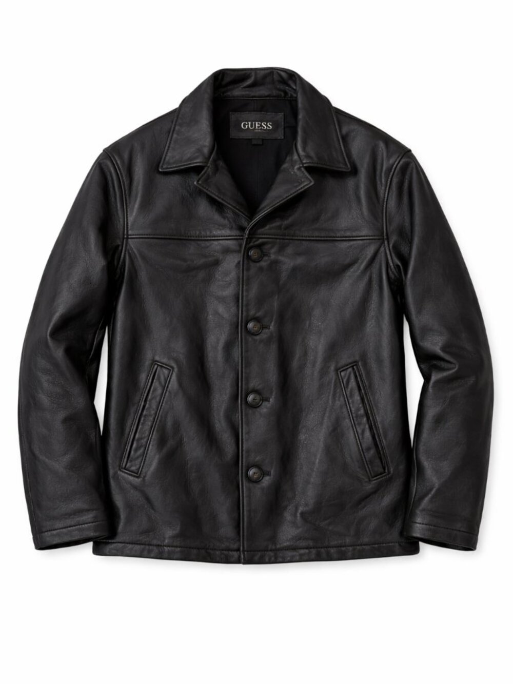Guess Black Leather Jacket Men’s M Button Front Classic Minimalist Streetwear